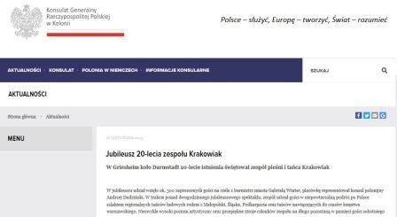Konsulat RP: Jubileusz 20-lecia Krakowiak e.V.